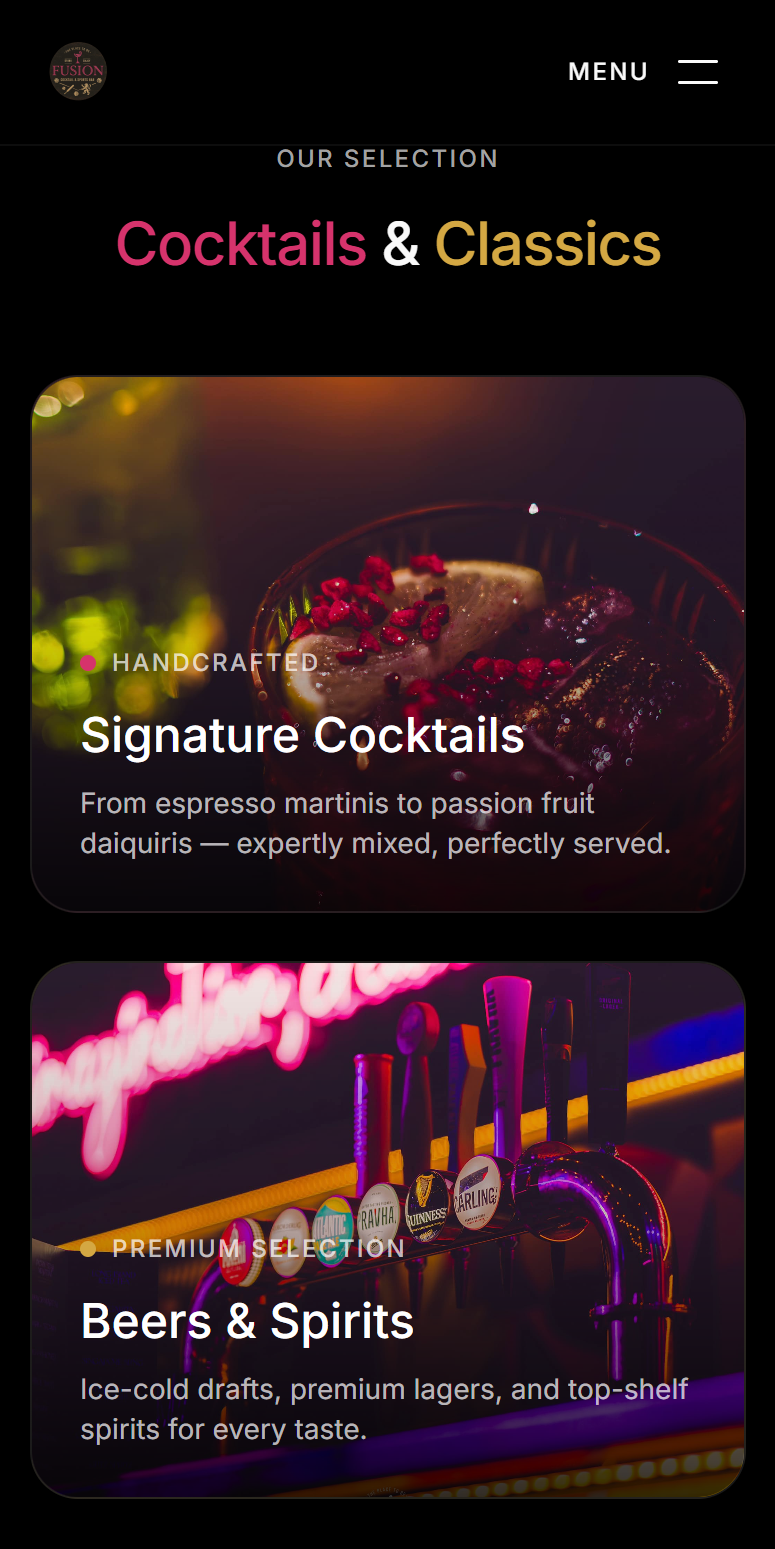 Mobile · cocktails and classics section.